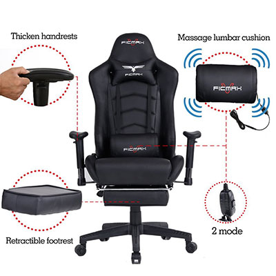 Ficmax-Large-Size-Gaming-Chair with-Footrest-adjustments
