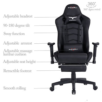 Ficmax-Large-Size-Gaming-Chair with-Footrest-features